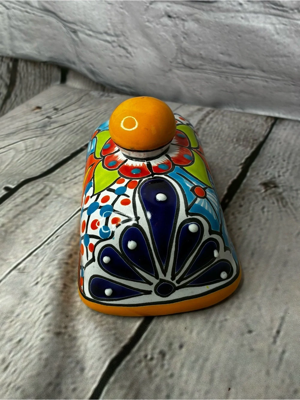 Talavera Mexico Folk Art Pottery Ceramic Hand Painted Flowers Replacement Lid